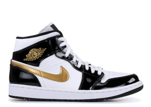 Air Jordan 1 Mid "Patent Black White Gold"