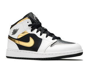 Air Jordan 1 Mid "White Gold Black" GS